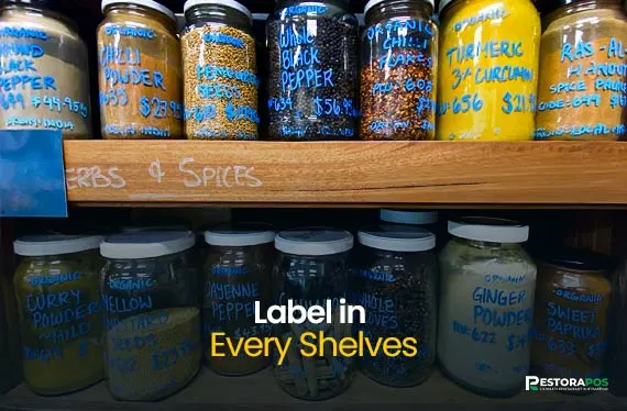 label in every shelves